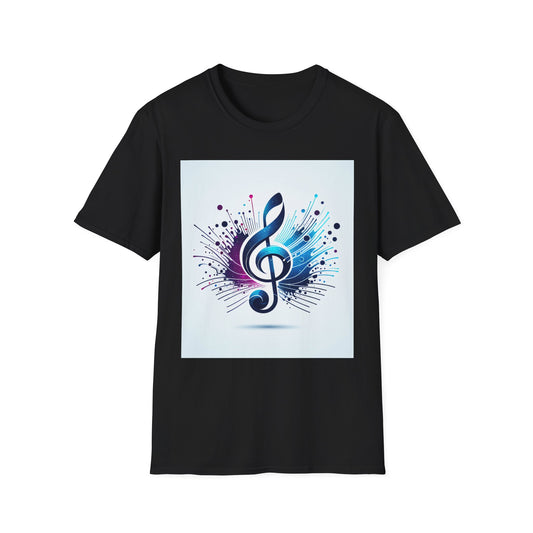 Camiseta Unisex Softstyle Vibraciones Musicales con Diseño de Clave de Sol Colorida